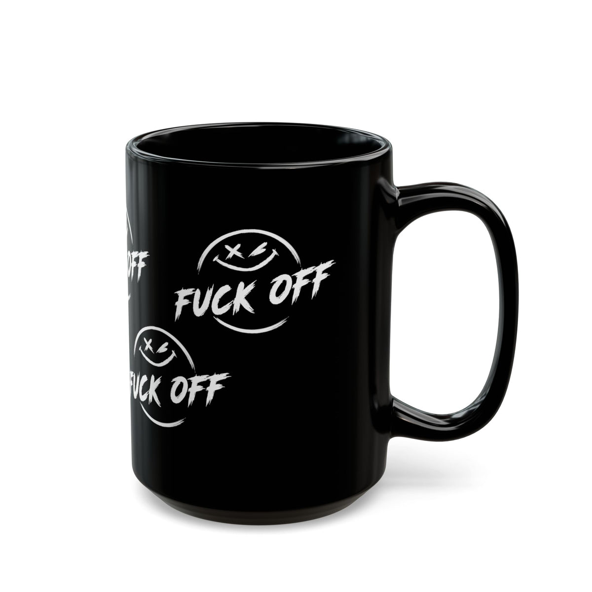 "FUCK OFF" Black Ceramic Mug - Smiley Says “Fuck Off" (11oz and 15oz)
